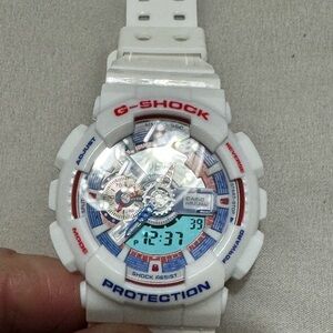Casio G-Shock White with Red and Blue Highlights